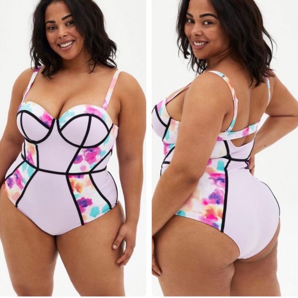 Torrid Slim Fix Underwire Piping One Piece Swimsuit 1X